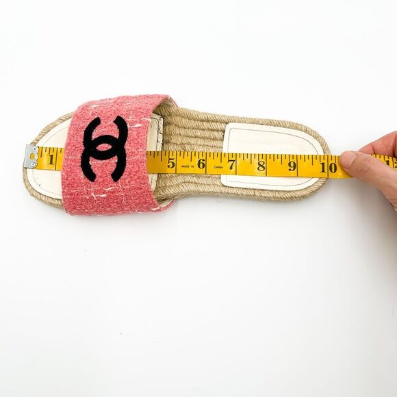 Chanel CC Logo Espadrilles Sandals Pink Tweed Slides Mules EU 38 US 7-7.5 - Picture 13 of 14